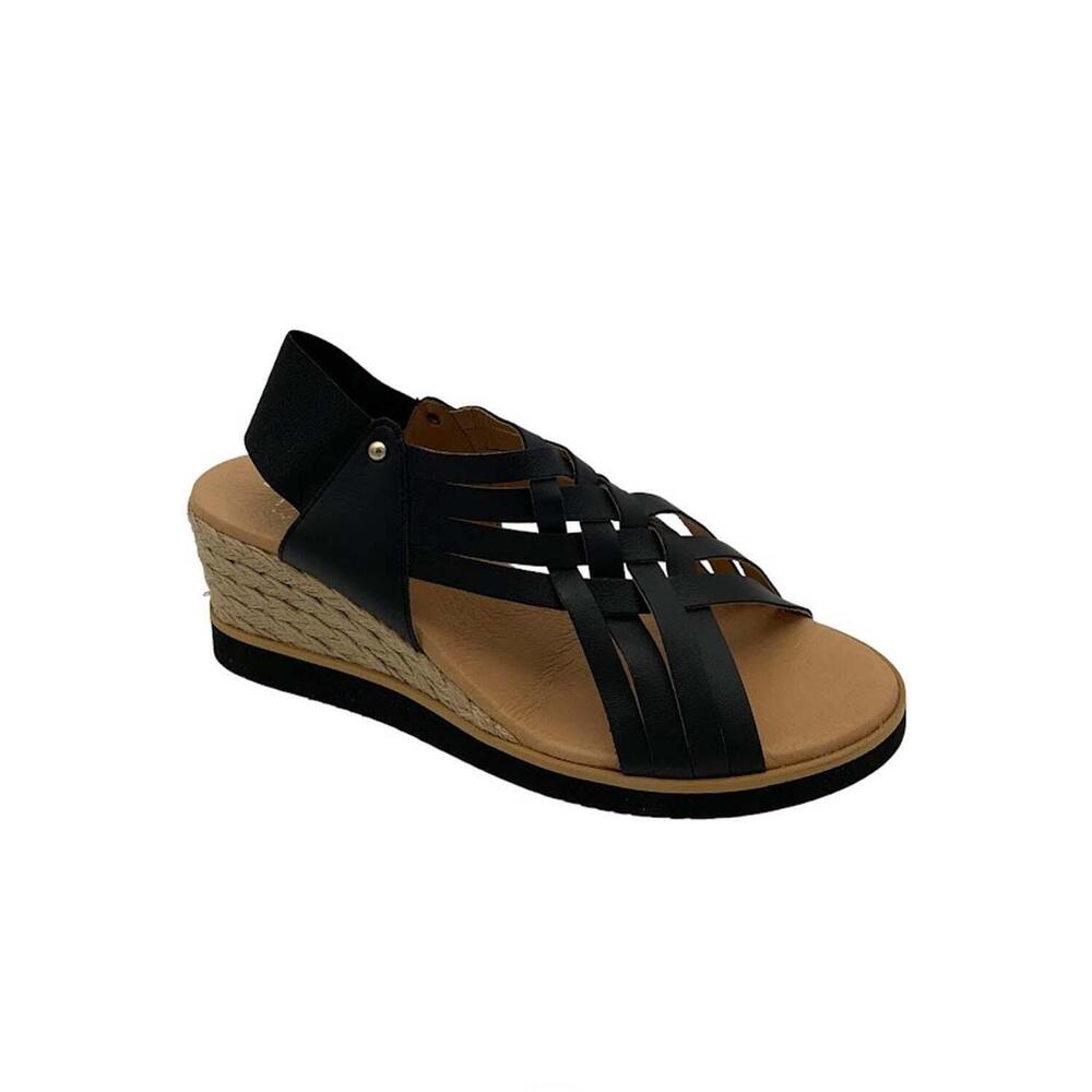 Pinaz Suede Leather Slide Espadrilles Black - Medium